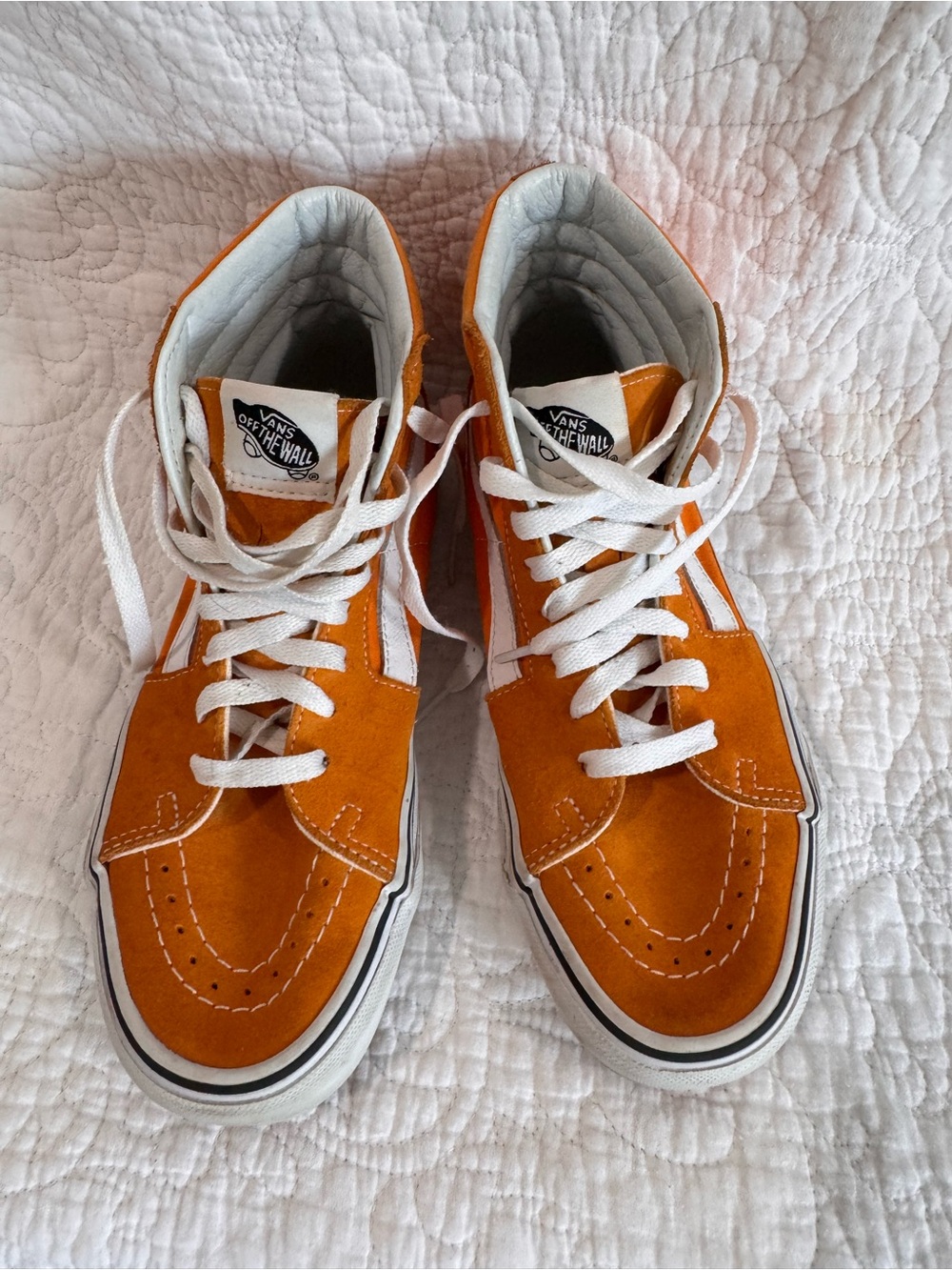 Vans Orange Suede High-Top Sneakers with White Stripe